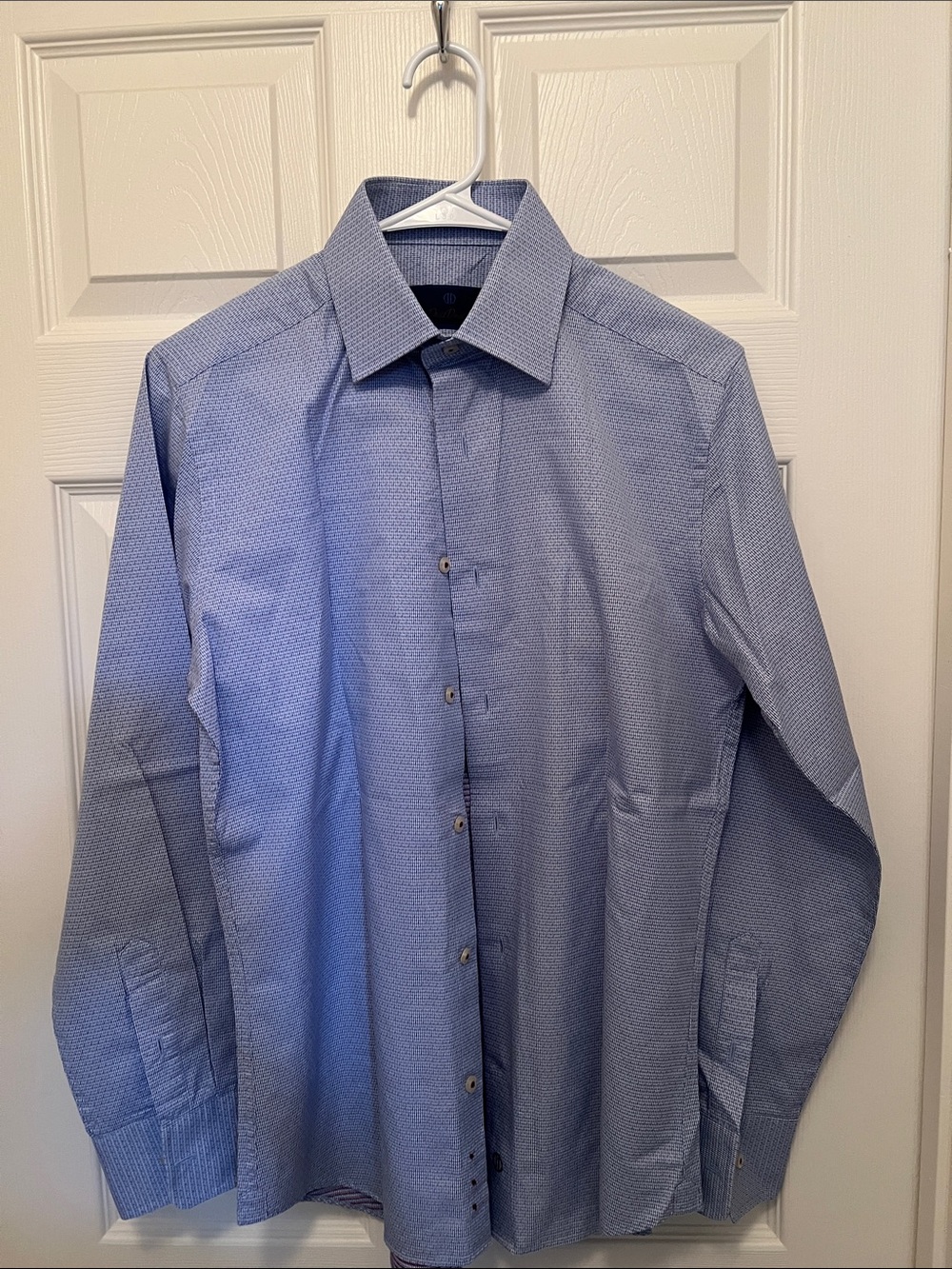 David Donahue Light Blue Micro-Pattern Dress Shirt